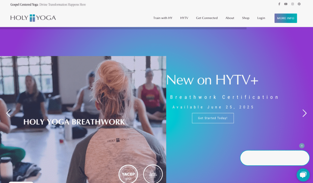 Holy Yoga website screenshot