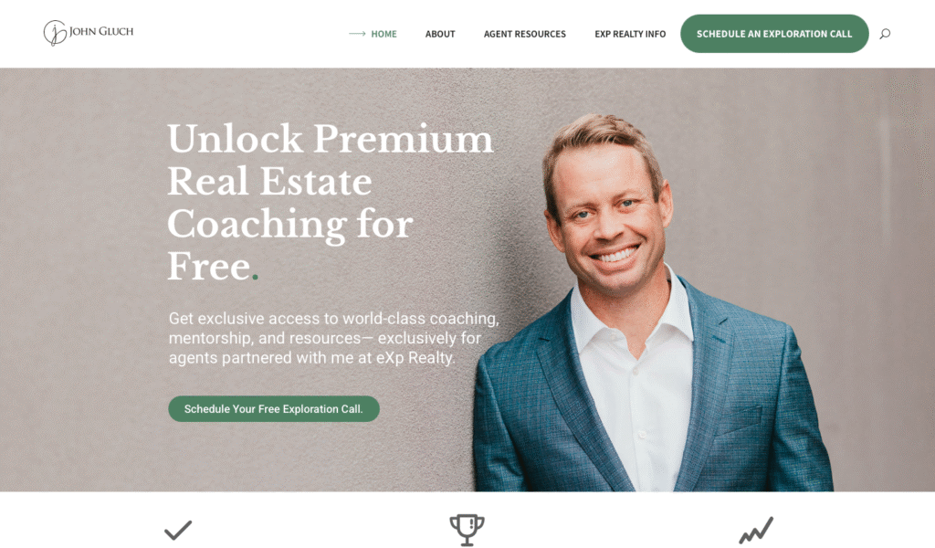 John Gluch real estate coaching website project screenshot